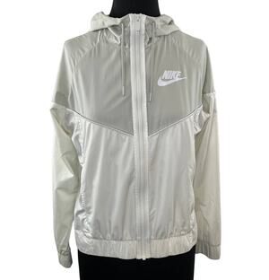 NIKE Sportswear Windrunner Jacket White /Gray 883495-133 Hood Rain Full Zip S